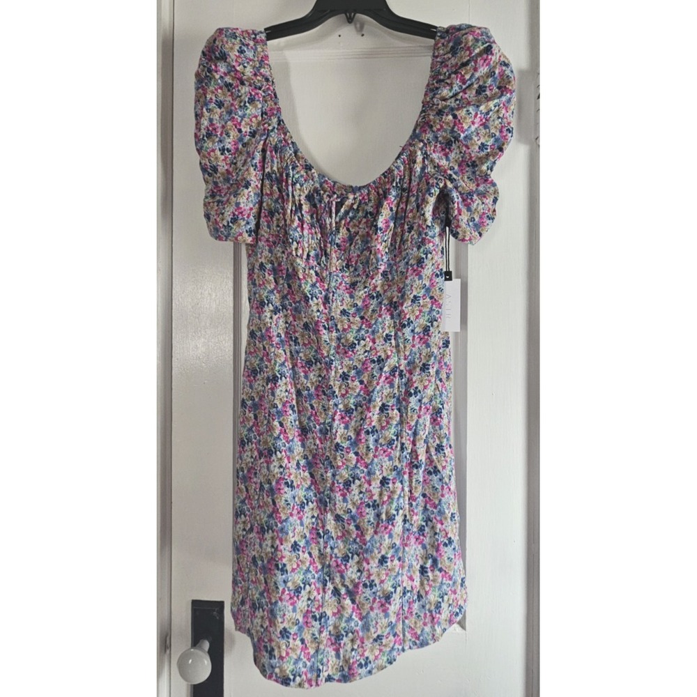 NWT ASTR floral mini dress puff sleeves square neck cutout back‎  womans XL